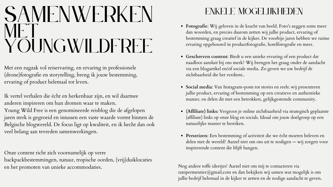Over Young Wild Free, youngwildfree, mediakit, reisblog, Belgische reisblogger, Rani Permentier, avontuurlijke blog, samenwerken, samenwerkingen