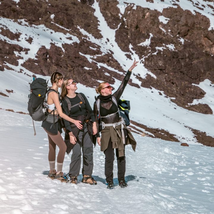 Climbing mount toubkal Morocco during winter, girlstrip