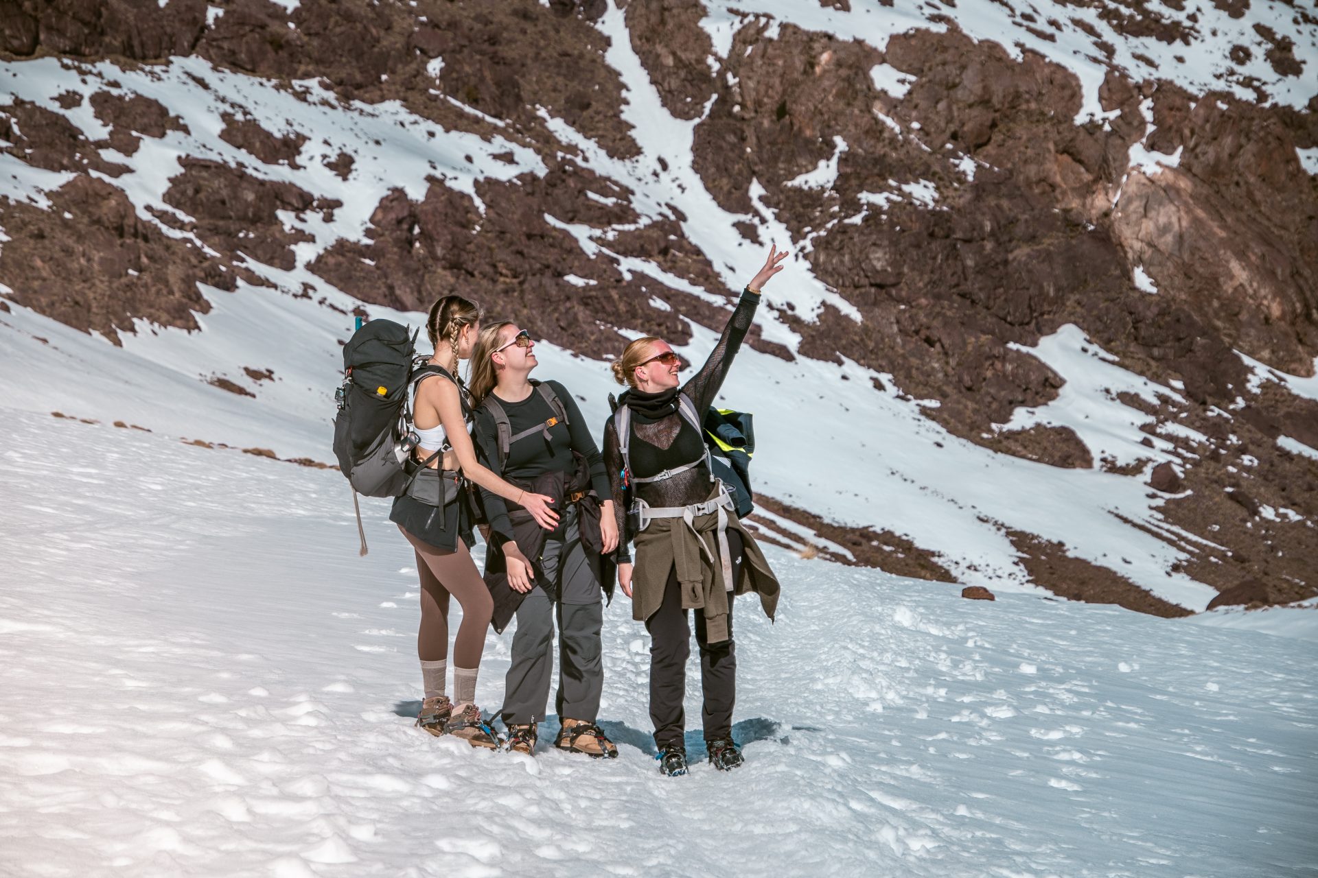 Climbing mount toubkal Morocco during winter, girlstrip